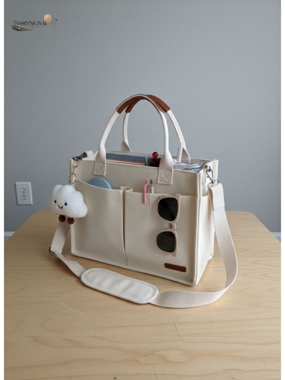 Canvas Tote Bag with Zipper Laptop Compartment 13 Pockets Luggage Sleeve